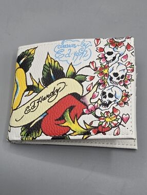 Ed Hardy White Tattoo-Print Bifold Wallet